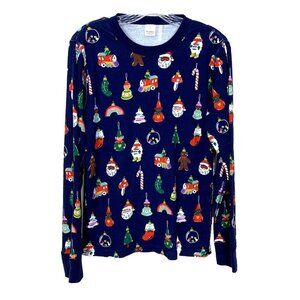 Hanna Andersson Adult Pajama Top S Christmas Long John Sleeve Blue Ornaments